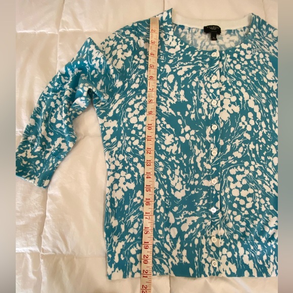 Talbots PM Blue Swirl Print 3/4 Sleeves Charming Cardigan Sweater - Picture 6 of 9